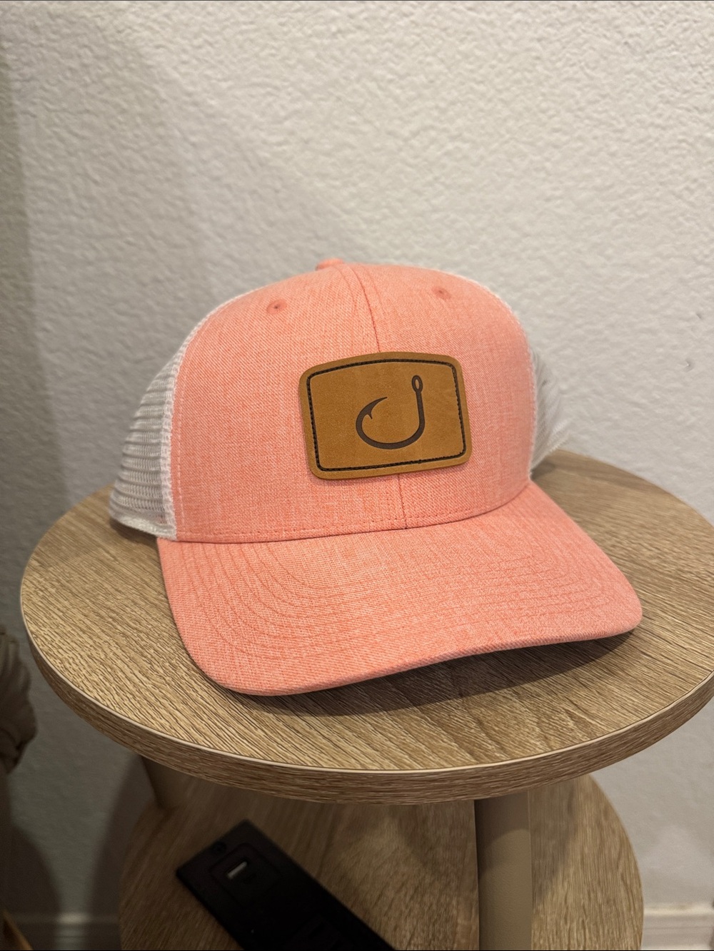 Avid Trucker Hat Coral Pink Mesh Trucker Hat with Fish Hook Patch